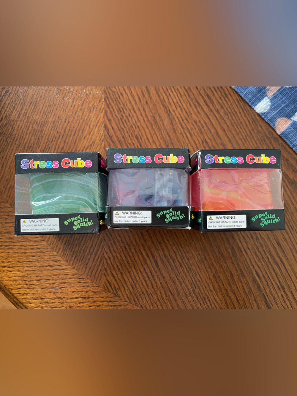 THREE (3) striped “NeeDoh Like” Cube Squish Stress Toys 2.17 in. - NEW
